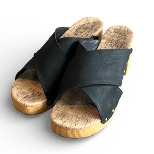 Kork-Ease Tatum Heeled Sandal Black Size 10 Slip on Heels Sandals Leather Suede